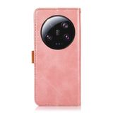  Dành cho Xiaomi 13 Ultra KHAZNEH Vỏ điện thoại da lật kết cấu da bò hai màu (Vàng hồng) 