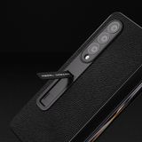  Dành cho Samsung Galaxy Z Fold4 5G Vỏ điện thoại Mino bằng da thật màu đen tích hợp có giá đỡ (Màu đen) 