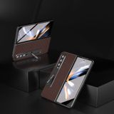  Dành cho Samsung Galaxy Z Fold4 5G Vỏ điện thoại dòng sang trọng bằng da thật tích hợp có giá đỡ (Cà phê) 