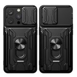  Cho iPhone 15 Pro Max Trượt Camshield TPU + PC Phone Case with Card Slot (Vàng hồng) 
