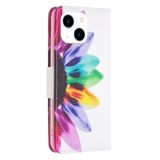  Dành cho iPhone 15 Vỏ điện thoại bằng da có hoa văn vẽ màu (Hoa hướng dương) 