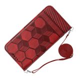  Dành cho iPhone 15 Pro Crossbody Football Texture Vỏ điện thoại PU từ tính (Màu đỏ) 