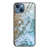  Dành cho iPhone 15 Ốp điện thoại bảo vệ bằng kính hoa văn bằng đá cẩm thạch (Bãi biển) 