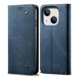  Dành cho iPhone 15 Plus Kết cấu denim Phong cách giản dị Bao da lật ngang (Màu xanh da trời) 