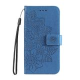  Dành cho Ốp điện thoại da dập nổi hoa 7 cánh hoa Samsung Galaxy S24 Ultra (Màu xanh da trời) 