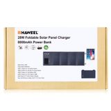  Bộ sạc pin mặt trời có thể gập lại HAWEEL 28W Ngân hàng điện 8000mAh với cổng USB kép tối đa 5V 3.5A (Đen) 