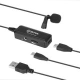  BOYA BY-DM10 UC USB-C / Type-C Cắm micrô Lavalier phát sóng có kính chắn gió, Chiều dài cáp: 6m (Đen) 