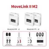  Godox MoveLink II M2 Wireless Lavalier Microphone System with 2 Transmitters and 1 Receiver for DSLR Cameras and Camcorders (Trắng) 