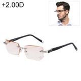  Kính viễn thị không gọng có gọng cho nam giới chống mệt mỏi & tia xanh lam, kính viễn thị được cắt tỉa bằng tia xanh, + 2,00D 