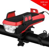  Đèn sạc USB cho xe đạp Đèn chiếu sáng tay lái phía trước ， với giá đỡ và còi điện ， Pin 2400mAh (Đỏ) 
