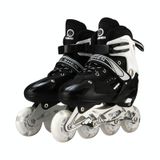  Oushen có thể điều chỉnh đầy đủ đèn flash trẻ em Bộ giày trượt patin bốn bánh đơn, Kích thước: S (Đen) 