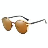  P0824 Phụ nữ Thời trang Khung kim loại tròn Retro Kính râm phân cực UV400 (Nâu) 