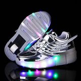  K02 LED Light Single Wheel Wing Roller Skating Shoes Giày thể thao, Size: 34 (Bạc) 
