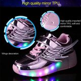  K02 LED Light Single Wheel Wing Roller Skating Shoes Giày thể thao, Size: 34 (Bạc) 