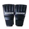  BONSEM Half Fingers Da PU Người lớn Bao cát Huấn luyện Găng tay đấm bốc (Đen) 