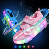  WS01 LED Light Siêu nhẹ Bề mặt lưới có thể sạc lại Giày trượt patin bánh xe đôi có thể sạc lại Giày thể thao, Kích thước: 28 (Đen) 