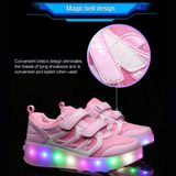  WS01 LED Light Siêu nhẹ Bề mặt lưới có thể sạc lại Giày trượt patin bánh xe đôi có thể sạc lại Giày thể thao, Kích thước: 28 (Đen) 
