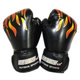  SUTENG Flame Pattern Găng tay đấm bốc da PU dành cho người lớn (Đen) 
