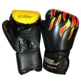  SUTENG Flame Pattern Găng tay đấm bốc da PU dành cho người lớn (Đen) 