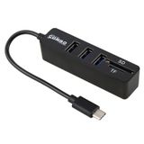  Đầu đọc thẻ TF & SD 2 trong 1 + 3 x Cổng USB sang Bộ chuyển đổi HUB USB-C / Type-C, Tổng chiều dài: 24cm (Đen) 