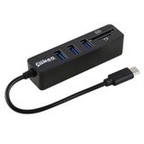  Đầu đọc thẻ TF & SD 2 trong 1 + 3 x Cổng USB sang Bộ chuyển đổi HUB USB-C / Type-C, Tổng chiều dài: 24cm (Đen) 