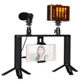  [Kho US] PULUZ 4 trong 1 Vlog Phát trực tiếp Đèn LED chụp ảnh tự sướng Điện thoại thông minh Video Rig Xử lý Ổn định Bộ giá đỡ bằng nhôm với Micrô + Giá đỡ chân máy + Đầu chân máy lạnh 