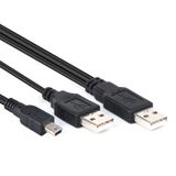  2 trong 1 USB 2.0 Male to Mini 5pin Male + USB Male Cable, Chiều dài: 80 cm (Đen) 