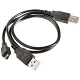  2 trong 1 USB 2.0 Male to Mini 5pin Male + USB Male Cable, Chiều dài: 80 cm (Đen) 