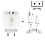  20W PD Type-C + QC 3.0 Giao diện USB Bộ sạc du lịch sạc nhanh với Cáp dữ liệu sạc nhanh USB sang Micro USB Phích cắm EU 