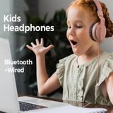  Bobo Kids Quà tặng Bluetooth 5.0 Bass Khử tiếng ồn Tai nghe không dây âm thanh nổi có mic, Hỗ trợ Thẻ TF / FM / AUX-IN (màu hồng) 