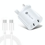  002 40W PD3.0 Bộ sạc USB-C / loại C / loại C / C Cáp dữ liệu Type-C để loại C, UK Plug (Trắng) 