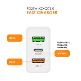  45W PD3.0 + 2 x QC3.0 USB Multi Port Quick Charger, EU Plug (Trắng) 