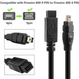  JUNSUNMAY FireWire Tốc độ cao Cao cấp DV 800 9 chân đực đến FireWire 400 4 chân đực Cáp IEEE 1394, Chiều dài: 4,5m 