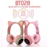  BT028C Tai mèo dễ thương Bluetooth 5.0 Tai nghe không dây có thể gập lại kèm Mic (Đỏ) 