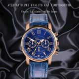  2 PCS Đồng hồ thạch anh ba mắt sáu kim giả dây lưng cho nữ / nam (Xanh lam) 