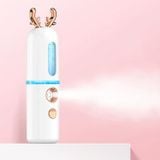  Máy xông hơi mặt Nano Phun nước Dụng cụ bổ sung nước Máy phun lạnh cầm tay Sạc máy làm đẹp Dụng cụ phun cồn tự động, Kiểu dáng: Chú nai dễ thương (Trắng) 