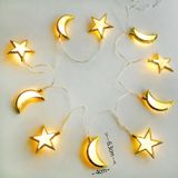  1.65m 10 đèn Mô hình pin LED Star Moon Light Chuỗi Eid Al-Adha Mặt dây chuyền trang trí (Trắng-Trắng) 