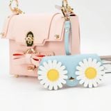  Hộp đựng kính râm PU dễ thương và ngộ nghĩnh Hộp đựng kính cầm tay có khóa treo, Màu sắc: Hoa (Phù hợp với màu xanh hồ) 