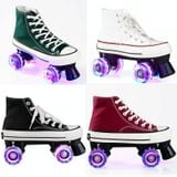  Flash Roller Skates Giày dành cho Người lớn Trẻ em Bốn bánh Vải Trượt patin Giày trượt Roller Double Row Giày trượt patin, Kích thước: 36 (Màu đỏ tía + Túi đặc biệt) 