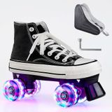  Flash Roller Skates Giày dành cho Người lớn Trẻ em Bốn bánh Vải Trượt patin Giày trượt Roller Double Row Giày trượt patin, Kích thước: 36 (Màu đỏ tía + Túi đặc biệt) 
