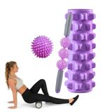  3 trong 1 Con lăn xốp Eva Bộ cột Yoga thư giãn cơ rỗng, Chiều dài: 45cm (Răng sói tím) 