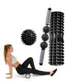  Bộ cột Yoga thư giãn cơ bắp 3 trong 1 Eva Foam Roller rỗng, Chiều dài: 33cm (Trăng lưỡi liềm đen) 