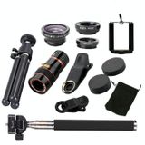  Điện thoại di động 10 trong 1 Điện thoại di động Universal Ống kính góc rộng Macro Fisheye Selfie Stick Set, Đặc điểm kỹ thuật: 8x (Đen) 