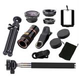  Điện thoại di động 10 trong 1 Điện thoại di động Universal Ống kính góc rộng Macro Fisheye Selfie Stick Set, Đặc điểm kỹ thuật: 12x (Đen) 