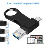  8GB USB 3.0 + 8 Pin + USB-C / loại C 3 trong 1 Metal Metal Metal U-Disk (Đen) 