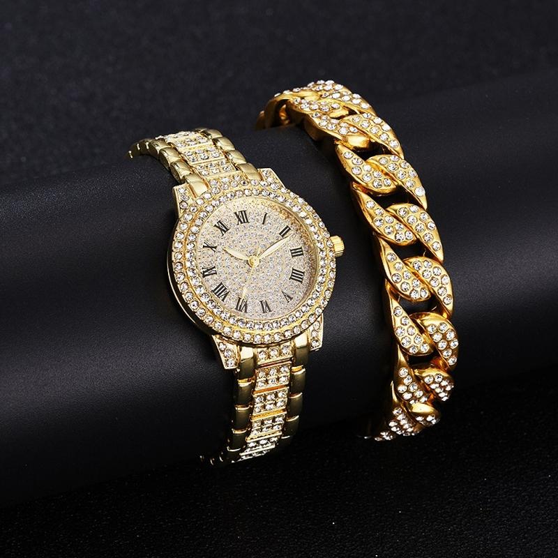 Set de Reloj y Brazalete con Cristales: Luce Elegante y Sofisticado - Set de reloj y brazalete con cristales