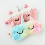  2 PCS Gradient Colorful Plush Eye Mask Travel Shading Sleep Aid Eye Mask (White Pink Unicorn) 