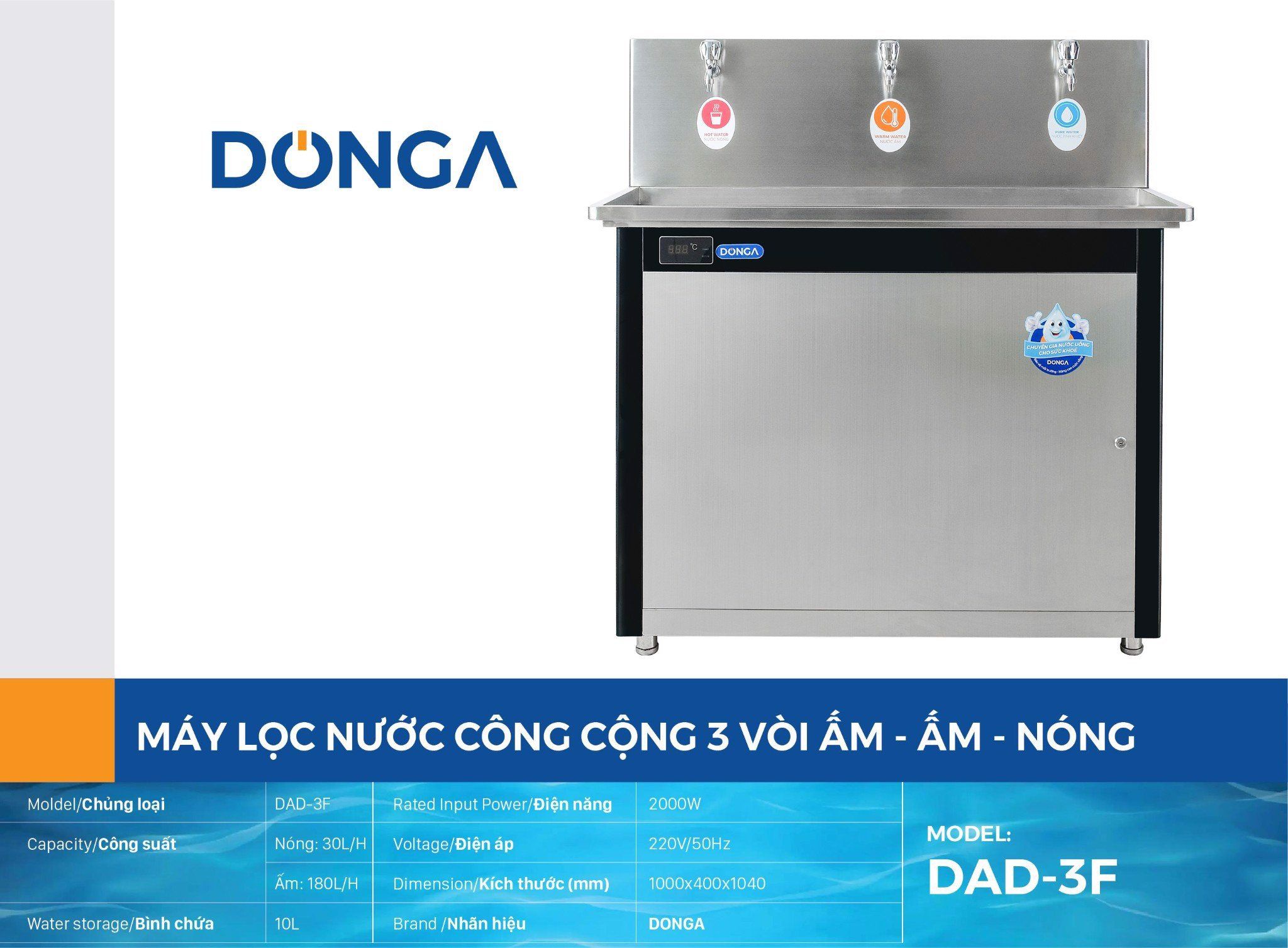 Máy Lọc Nước Nóng Lạnh Đông Á 3 vòi DAD-3F (40L/H)