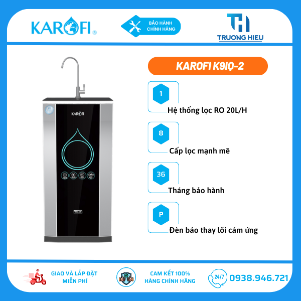 Máy lọc nước Karofi IRO 2.0 Plus, 9 cấp, cảm ứng, đèn UV