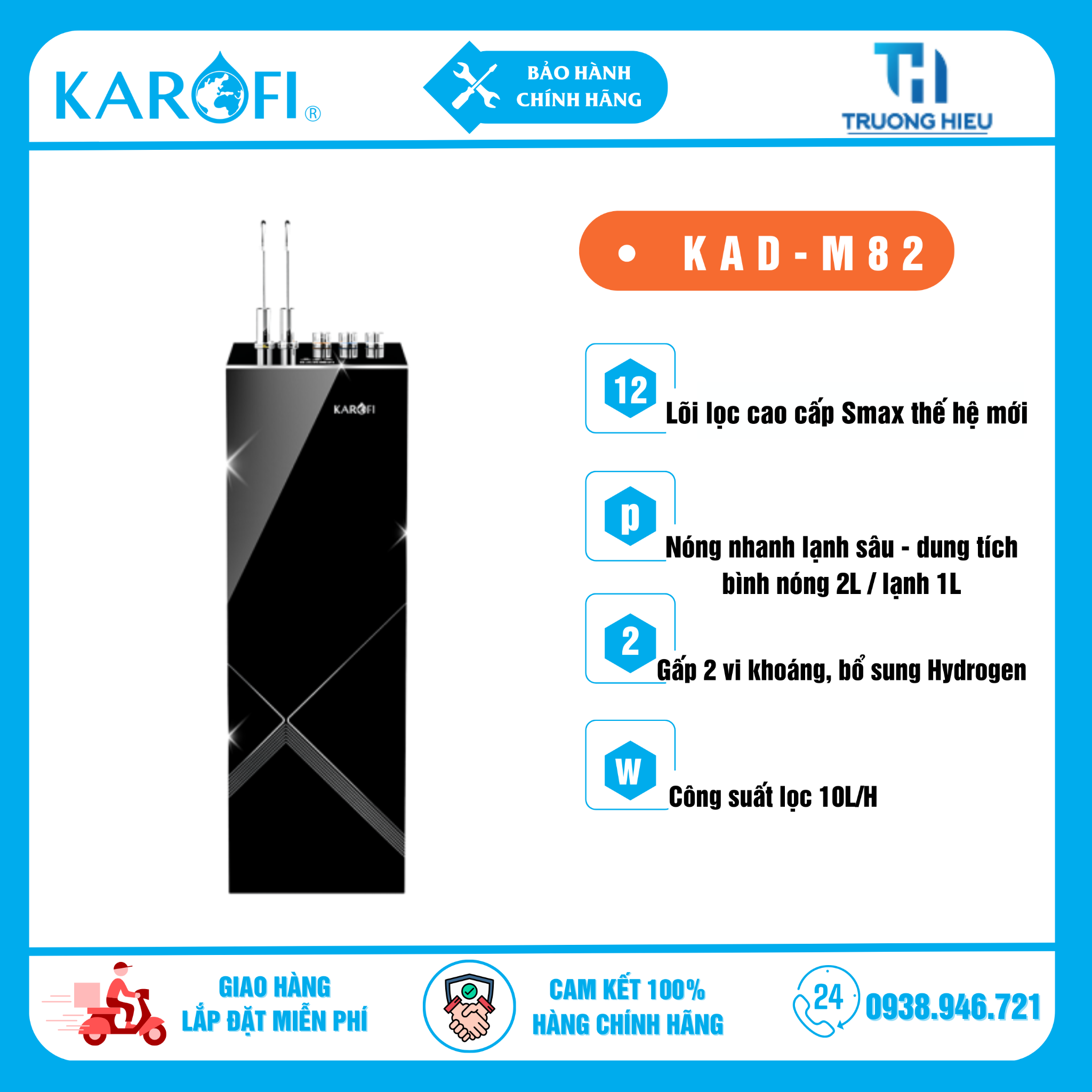 Máy lọc nước nóng lạnh Karofi KAD-M82 - 12 Lõi Lọc - AIOTECH